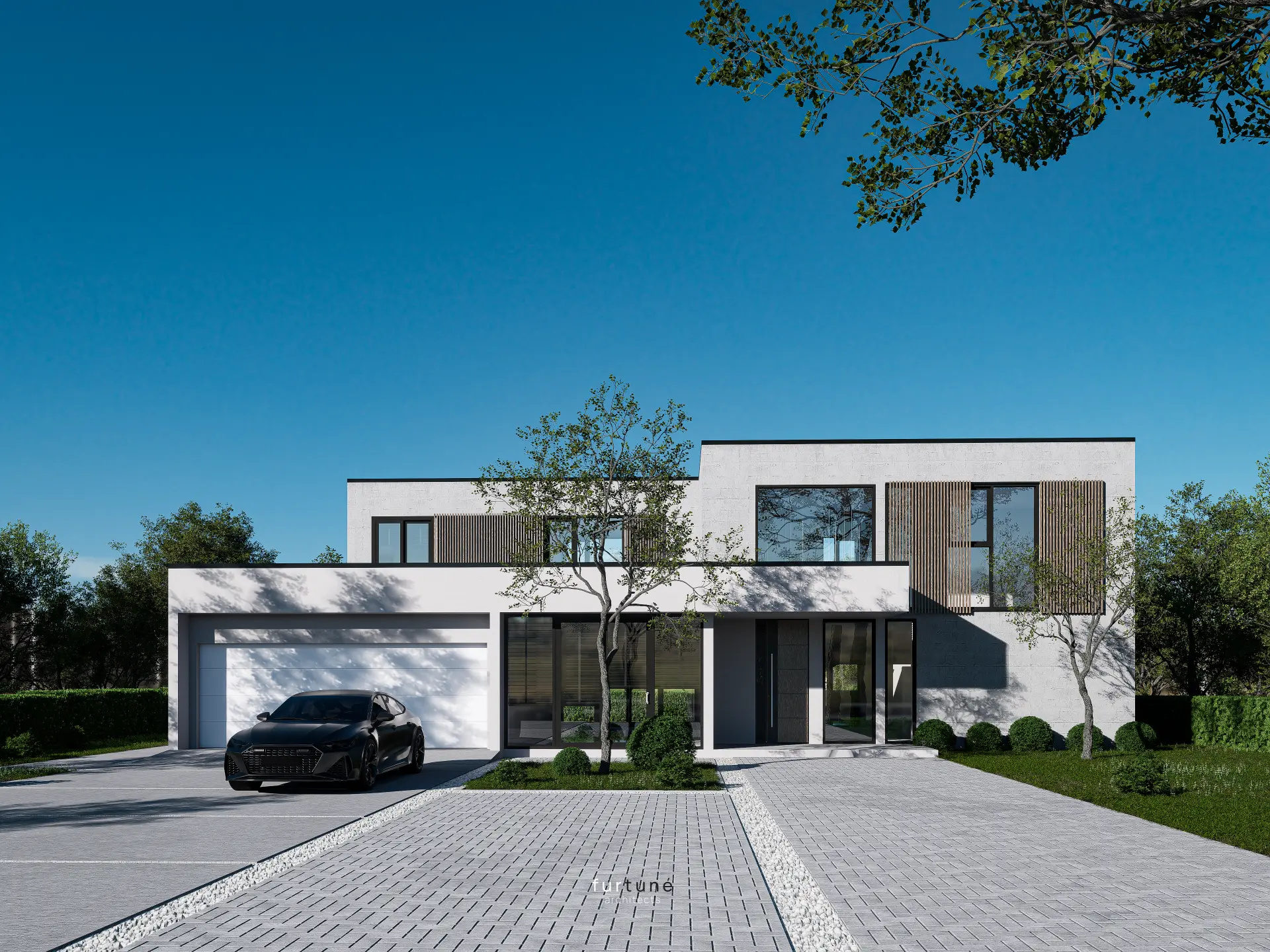 Strassenansicht des Wohnhauses mit Garage