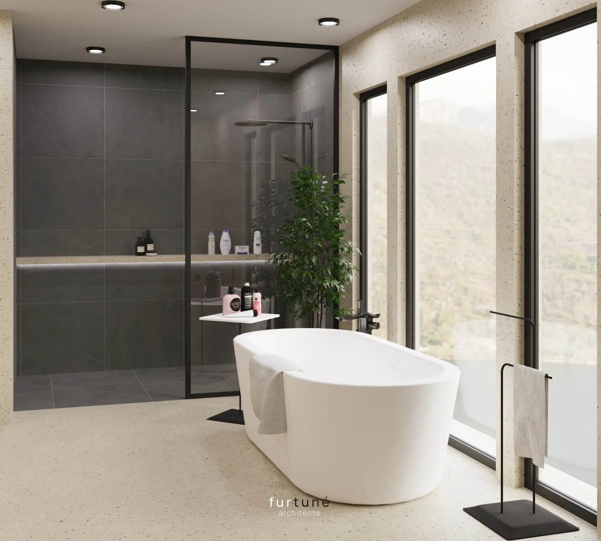 Badewanne mit Blick in die Landschaft